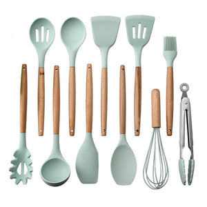 Silicone Cooking Utensils Set Wood Handle