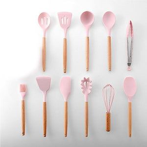 Silicone Cooking Utensils Set Wood Handle