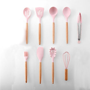 Silicone Cooking Utensils Set Wood Handle