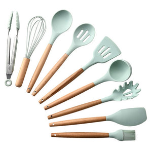 Silicone Cooking Utensils Set Wood Handle