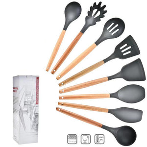 Silicone Cooking Utensils Set Wood Handle