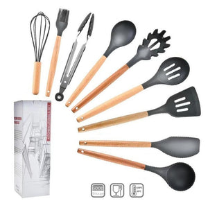 Silicone Cooking Utensils Set Wood Handle
