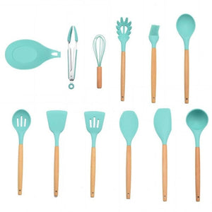 Silicone Cooking Utensils Set Wood Handle