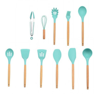 Silicone Cooking Utensils Set Wood Handle