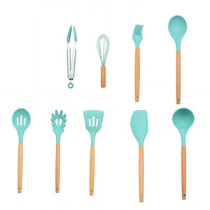 Silicone Cooking Utensils Set Wood Handle