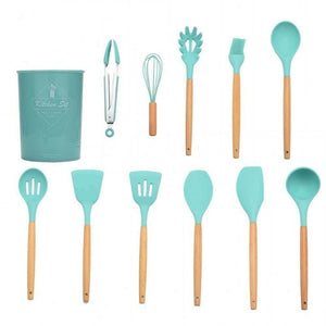 Silicone Cooking Utensils Set Wood Handle