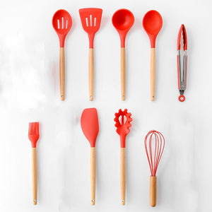 Silicone Cooking Utensils Set Wood Handle