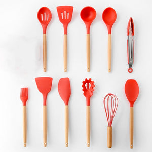 Silicone Cooking Utensils Set Wood Handle